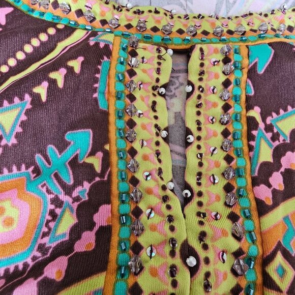 NWT Eci New York Paisley Print Short Sleeve Dress, Boho Hippy, Size Medium - Picture 12 of 14